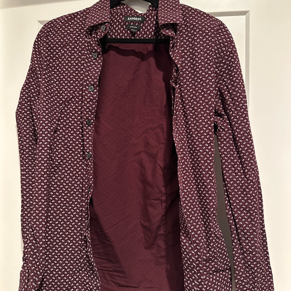 Express Burgundy Patterned Button-Up Shirt